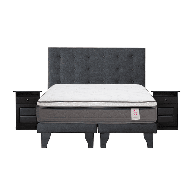 Cama Rosen Style 6 2 plazas + Bases + Conjunto Polonia Grafito