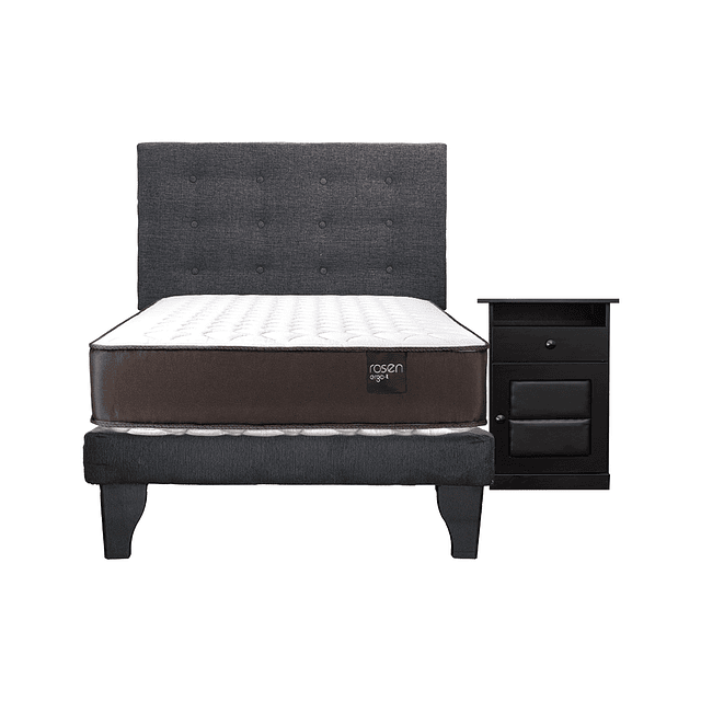 Cama Rosen New Ergo-T 1.5 plazas + Base + Respaldo polonia Grafito + Velador lorraine black