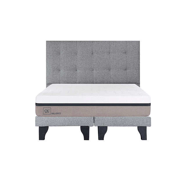 Cama CIC Balance 2 Plazas + Bases + Respaldo Design Gris