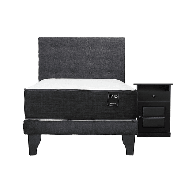 Cama BestBeds Infinity 1.5 plazas + Base + Respaldo polonia grafito y velador