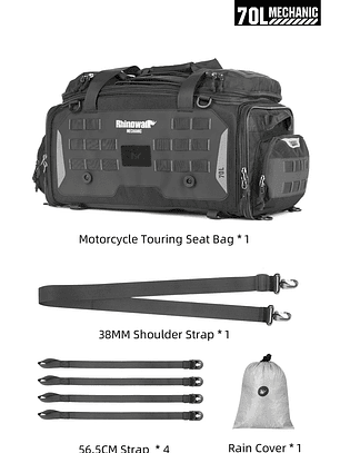Bolso para moto Rhinowalk expandible de 50 a 70 lt - Impermeable y resistente 