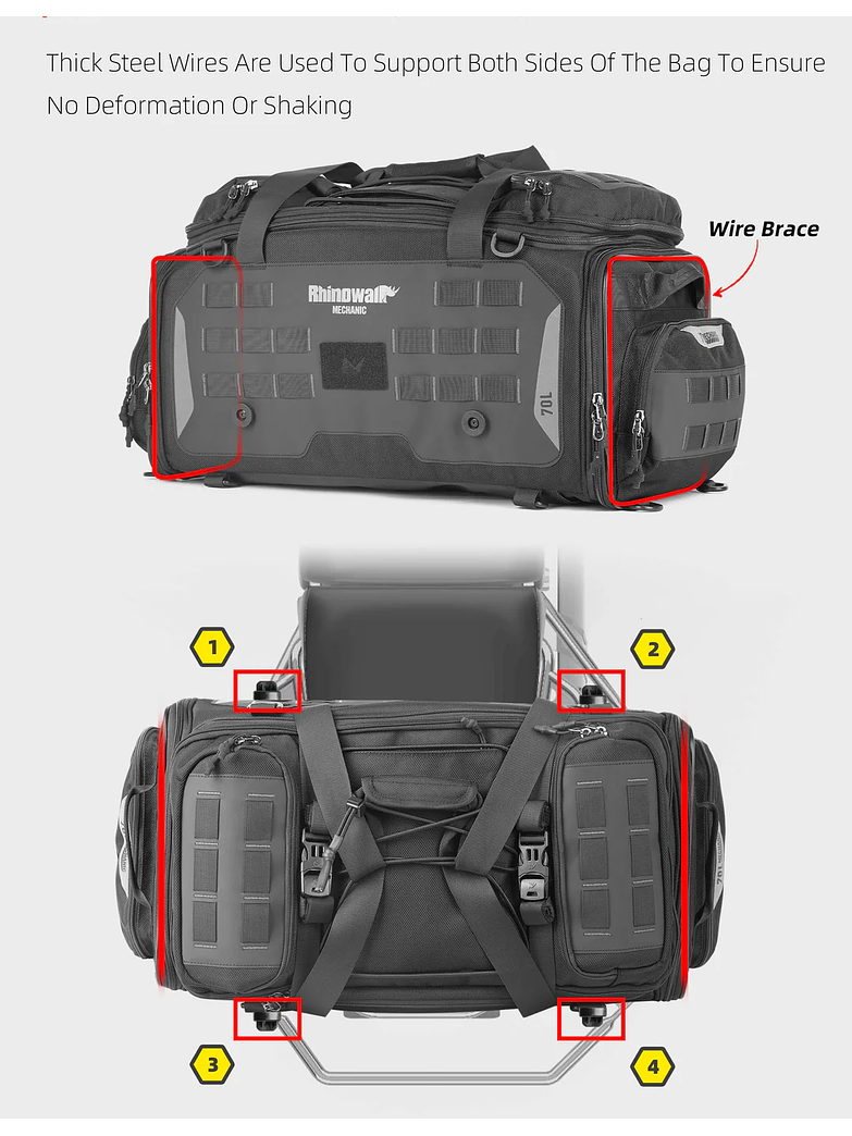 Bolso para moto Rhinowalk expandible de 50 a 70 lt - Impermeable y resistente  4