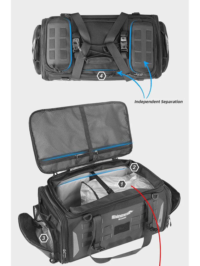 Bolso para moto Rhinowalk expandible de 50 a 70 lt - Impermeable y resistente  7