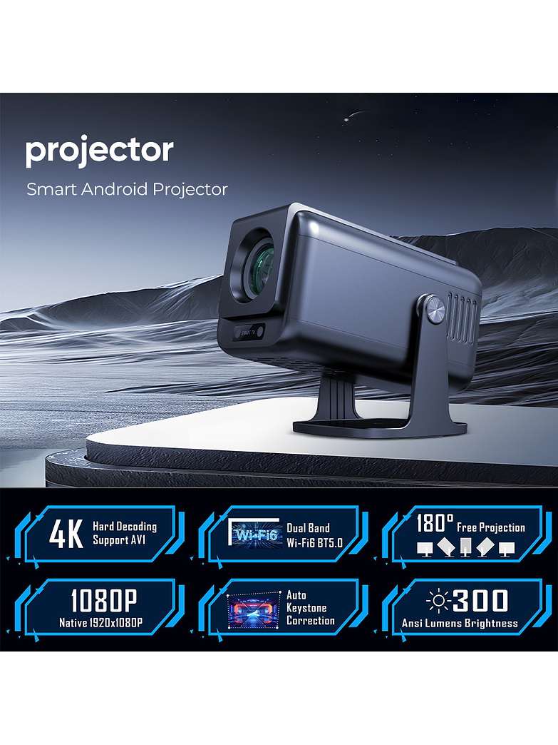 Proyector Portátil HY320 Pro-Max – Full HD 1080P con Google TV y Altavoces Integrados 3