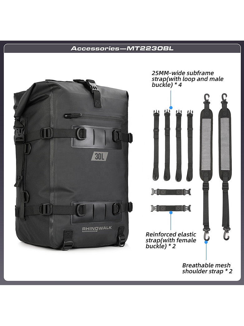 Bolso Impermeable Rhinowalk 30  litros (DESCUENTO PREVENTA 10% - ENTREGAS MEDIADOS NOVIEMBRE) 2