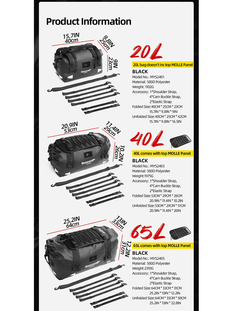 Bolso Rhinowalk Warrior Series 40L (DESCUENTO PREVENTA 10% - ENTREGAS MEDIADOS NOVIEMBRE) 7