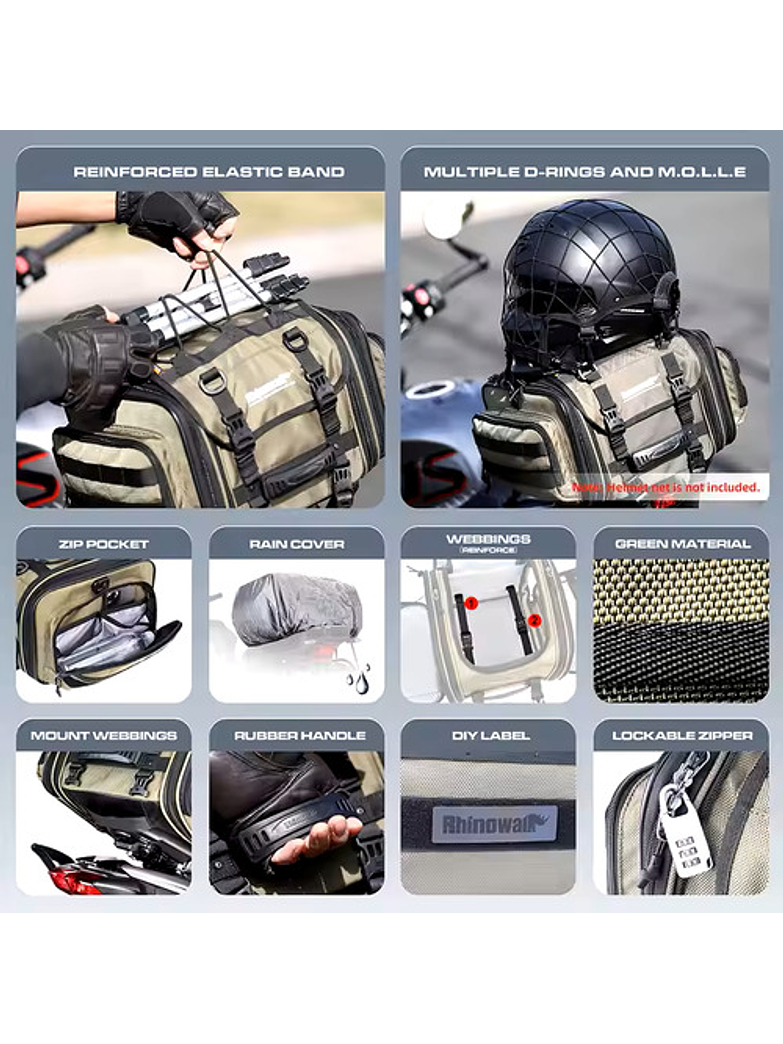 Bolso De Cola Para Moto Rhinowalk Mt4026 De 19 A 26lts 4