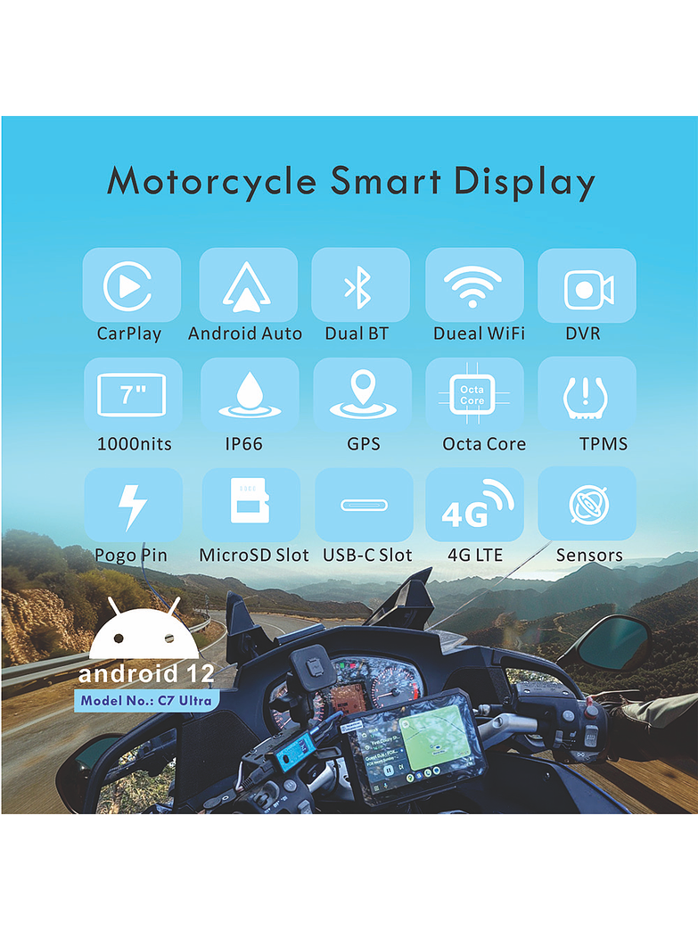 Pantalla para Moto GPS, C7 MAX 4