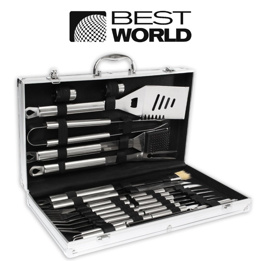 Deluxe BBQ Set Metálico 24 Piezas en Maletín de Aluminio
