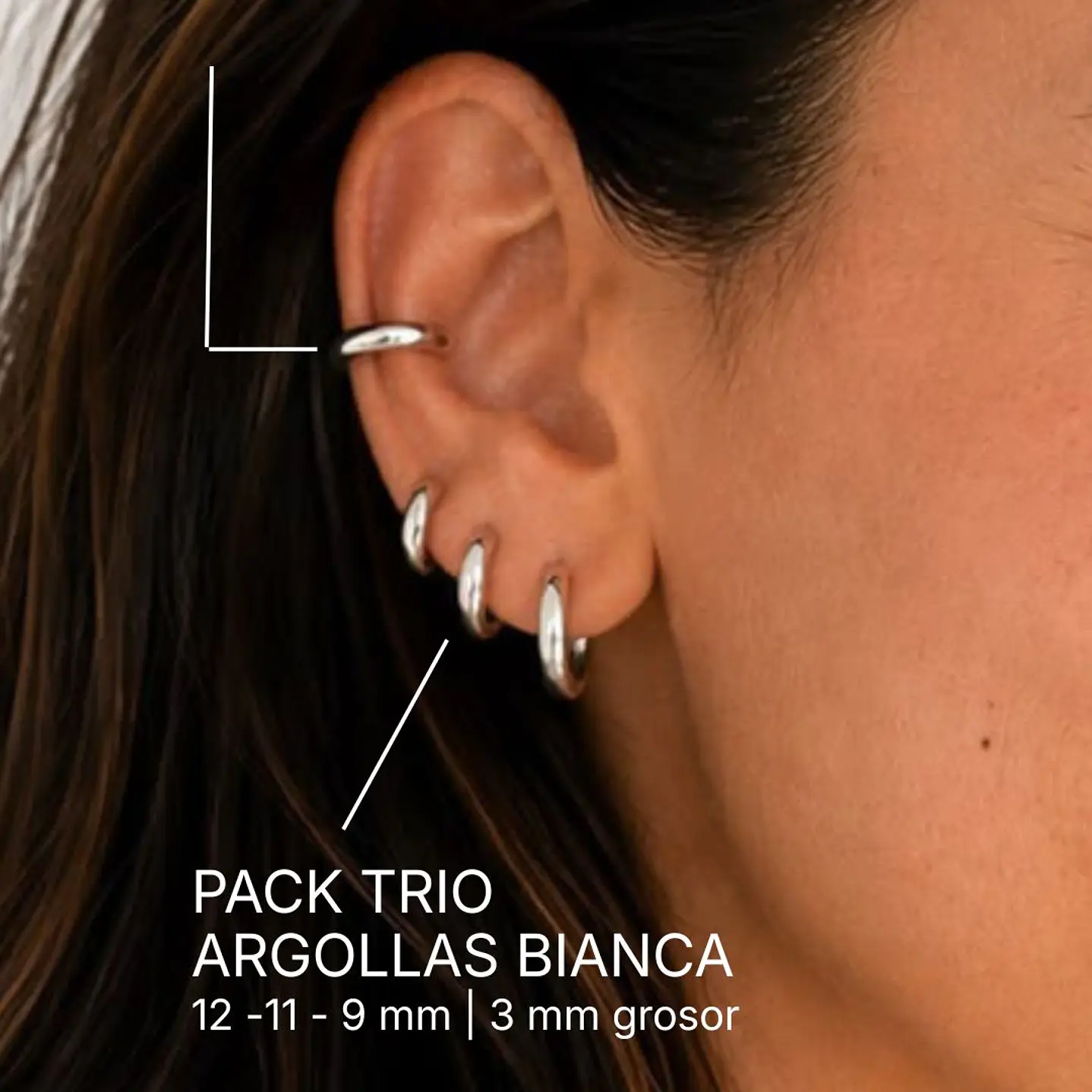Pack Trío Argollas Bianca huggie 3