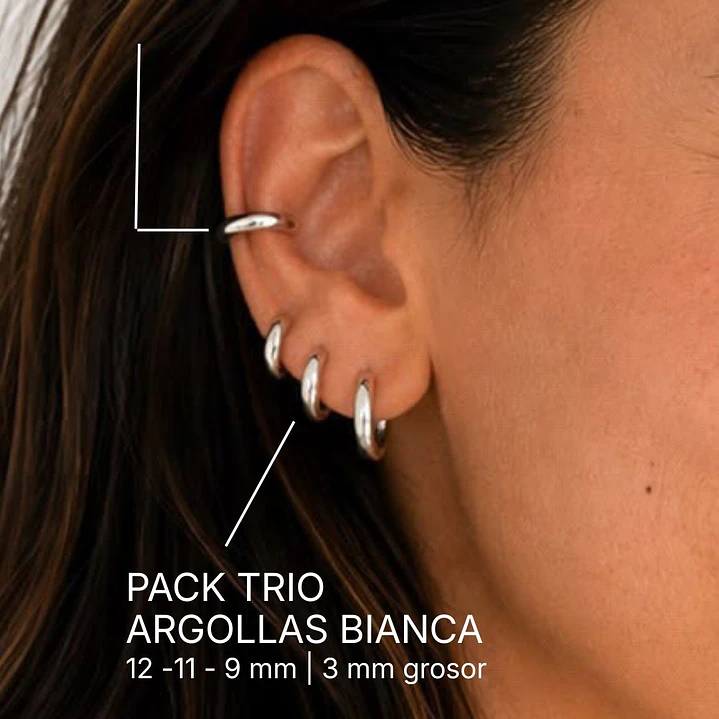Pack Trío Argollas Bianca huggie 3