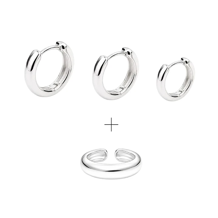 Pack Trío Argollas Bianca Huggies + Ear Cuff Bold 1