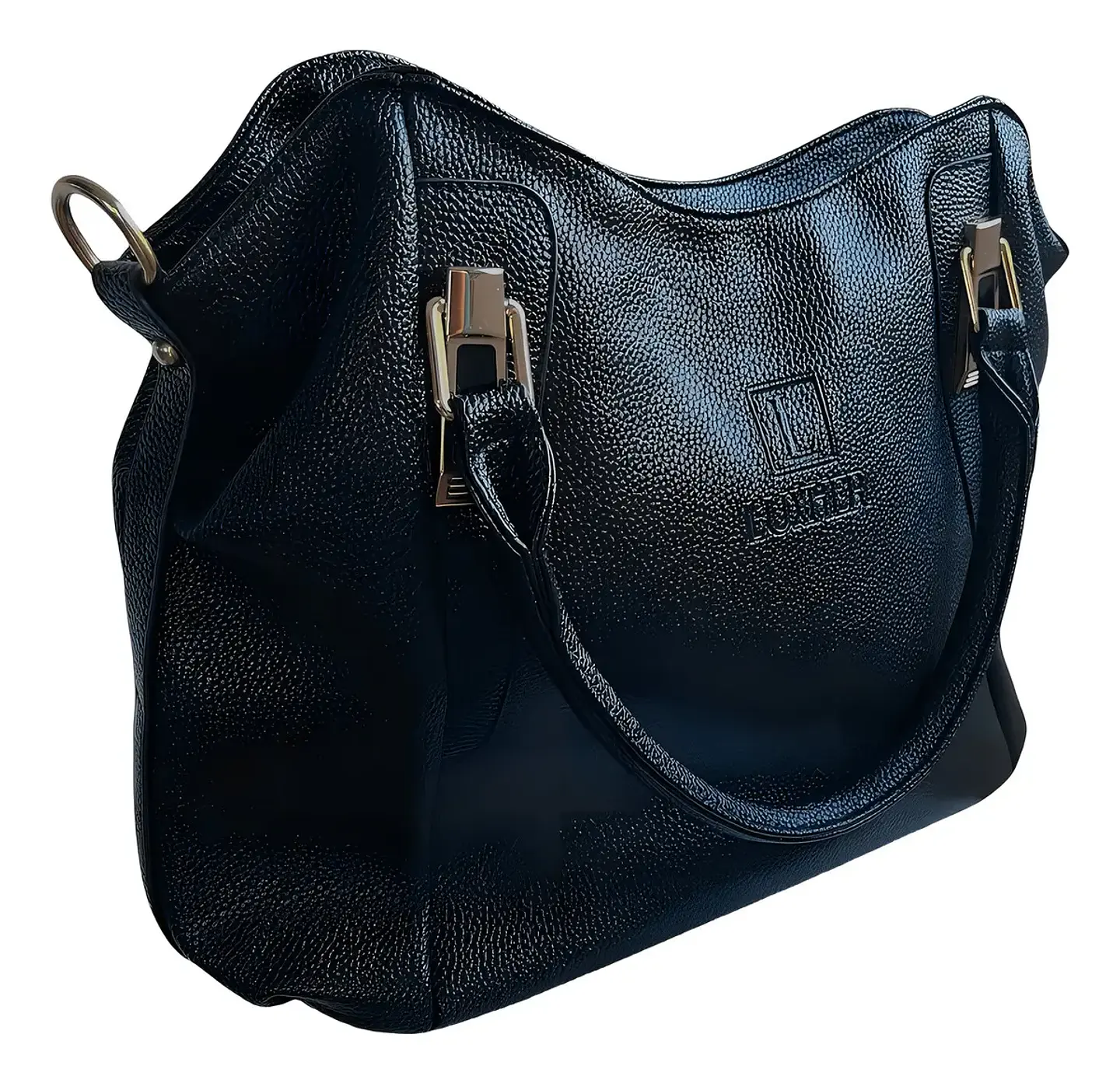 Cartera Luxher Elegante Moda Lujo Eco Cuero Mod. Osaka Negro Texturizado 3