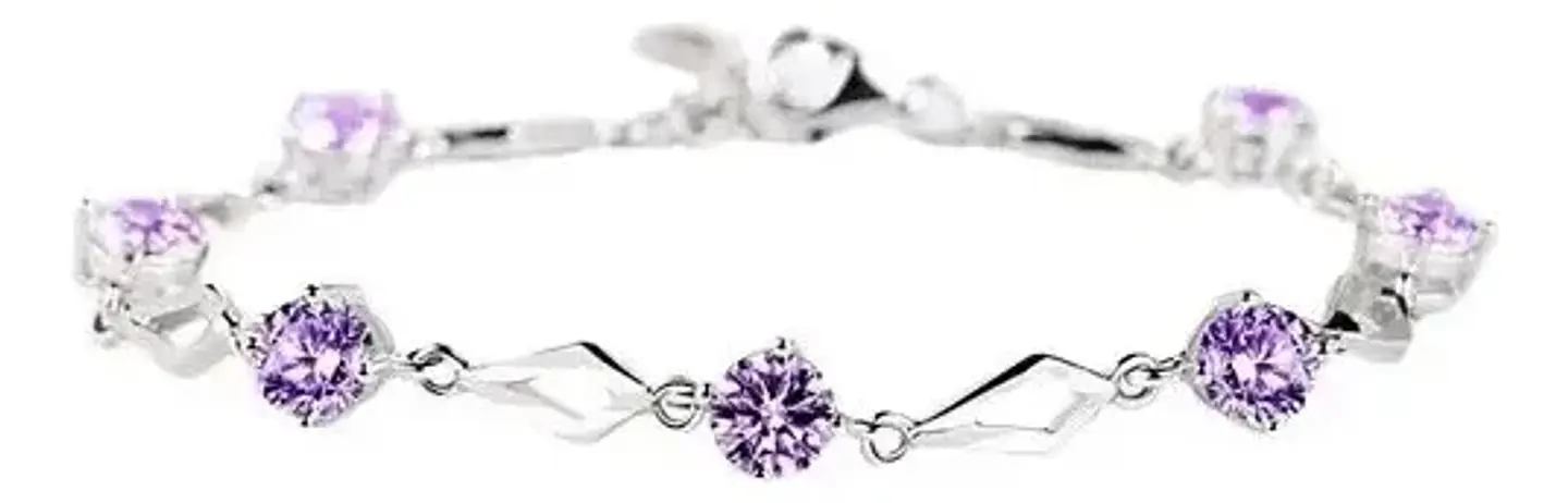 Pulsera De Plata Fina 925 Amatista Lila Púrpura Diámetro 17 cm 3
