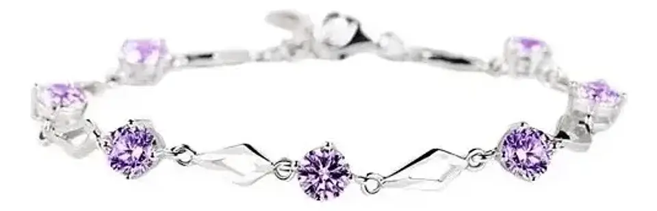 Pulsera De Plata Fina 925 Amatista Lila Púrpura Diámetro 17 cm 3