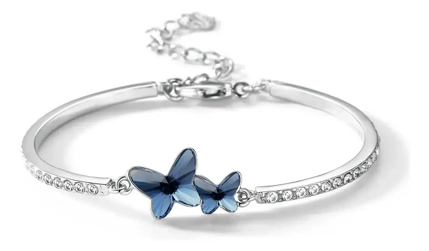 Pulsera Cristal De Swarovski Mariposa Rodinado Joya Mujer 1
