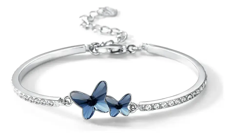 Pulsera Cristal De Swarovski Mariposa Rodinado Joya Mujer 1