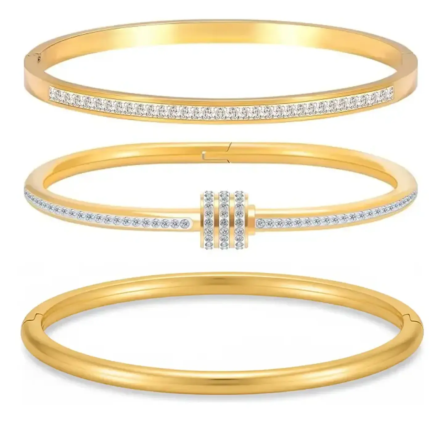 Set De 3 Pulseras Dorado Chapadas En Oro 18k Cristales Mujer 1