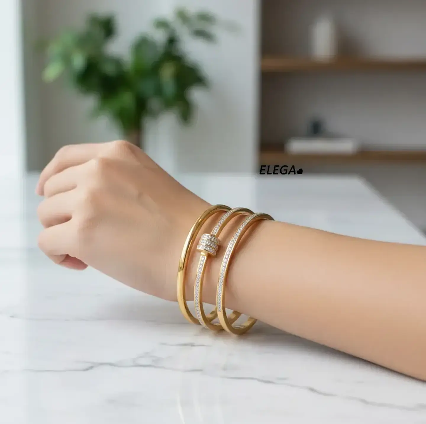 Set De 3 Pulseras Dorado Chapadas En Oro 18k Cristales Mujer 3