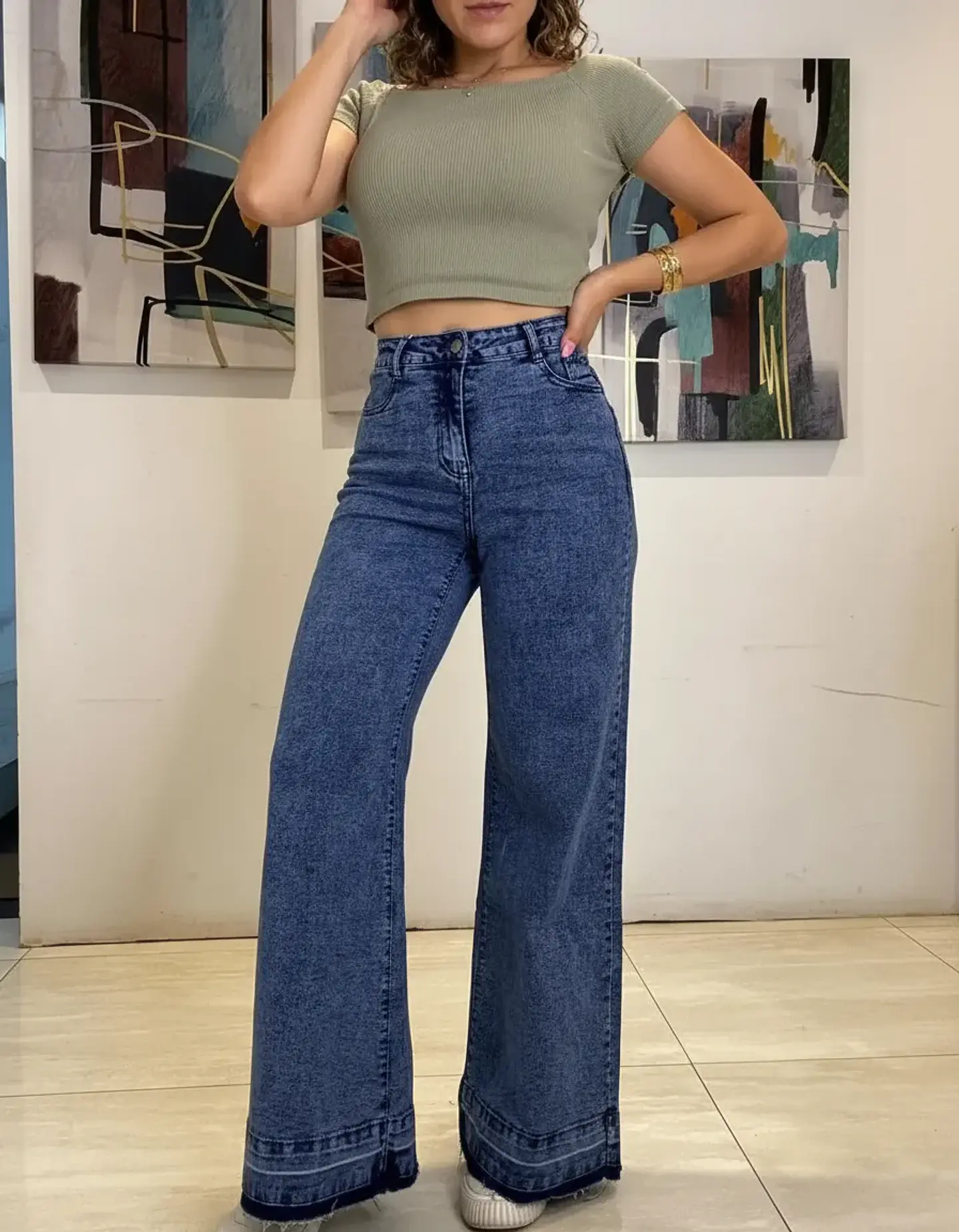 Jean Wideleg Full Elasticado Basta Deshilachada Talla Grande 1
