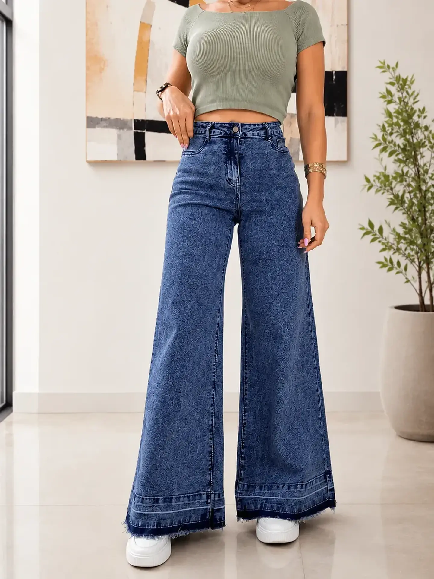 Jean Wideleg Full Elasticado Basta Deshilachada Talla Grande 3