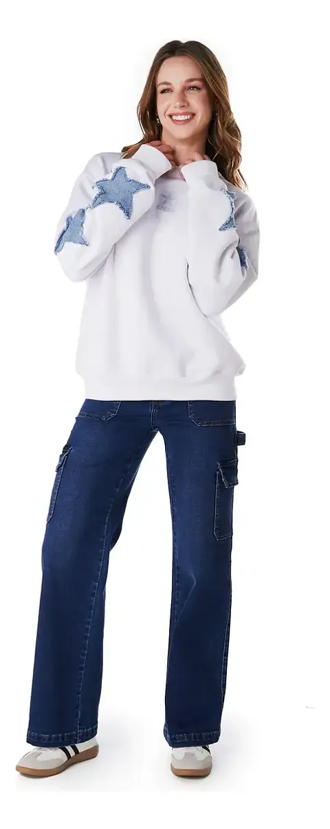 Jeans Naos Mujer Palazzo Cargo Azul Medio Azul