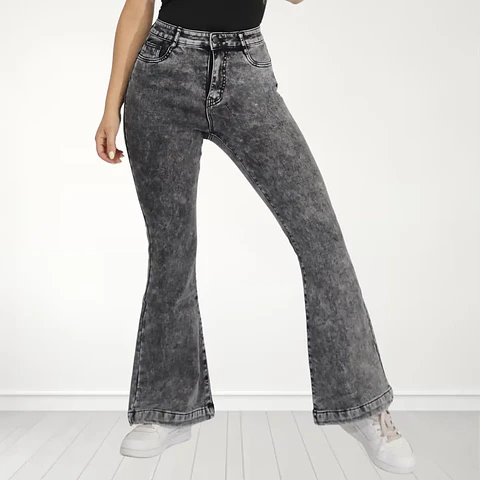 Jeans Flare Con Polar Push Up Elasticado Calce Perfecto