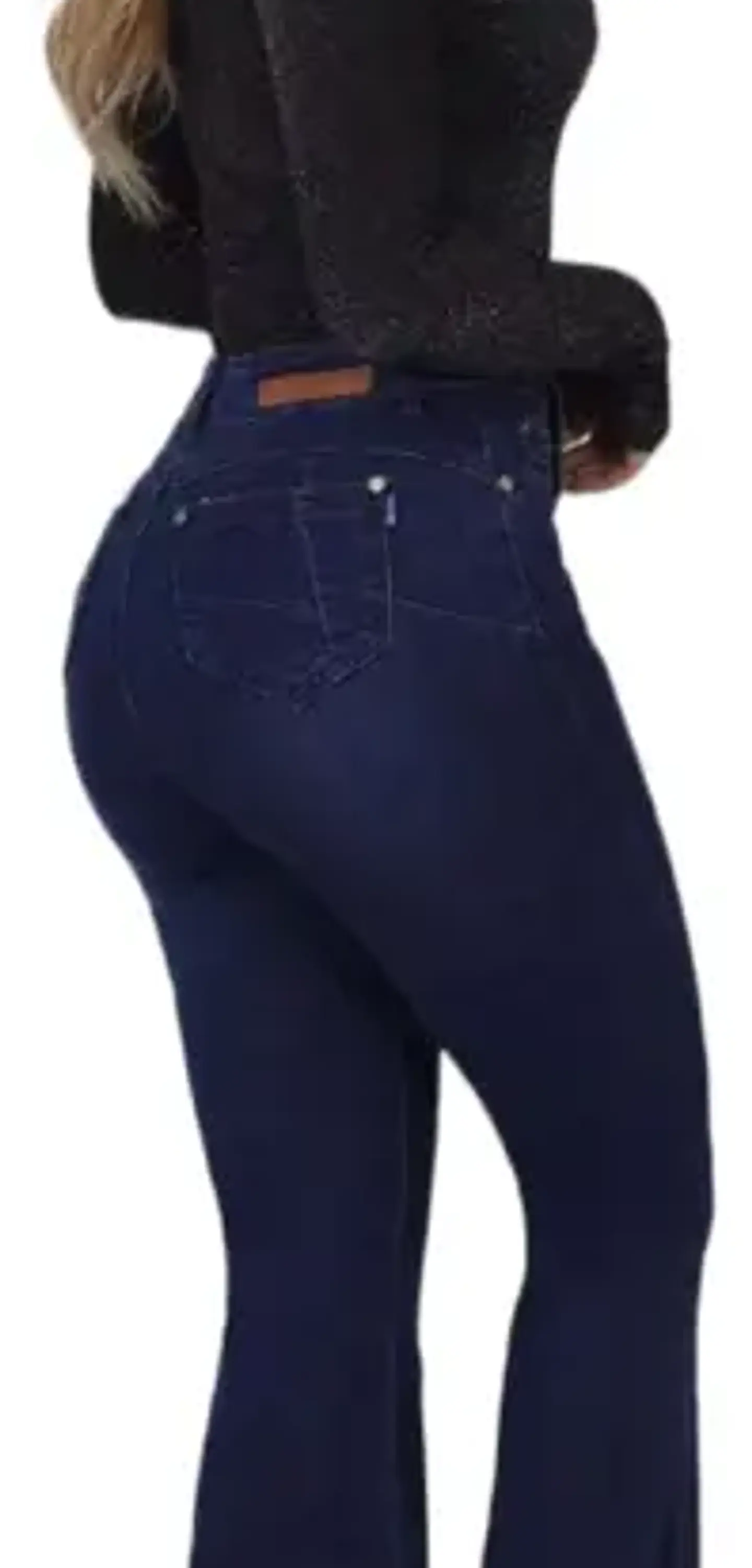 Jeans Flare Mujer Elasticado Tiro Alto Push Up Azul Marino 2
