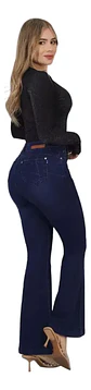 Jeans Flare Mujer Elasticado Tiro Alto Push Up Azul Marino - Miniatura 2