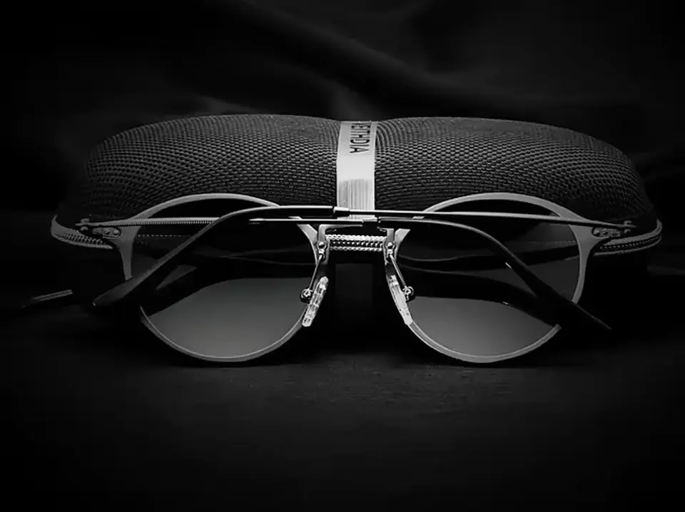 Lentes De Sol Polarizados Veithdia UV400 Negro Redondos Metal Modelo 6358 3