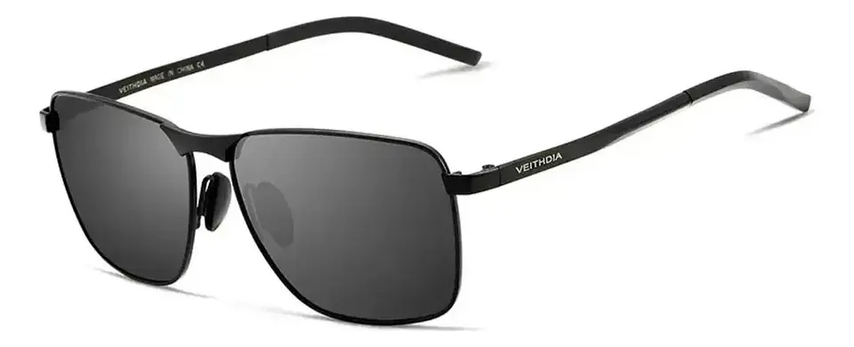Gafas de Sol Polarizadas Veithdia V2462 Armazón Negro Lente Gris UV400 1