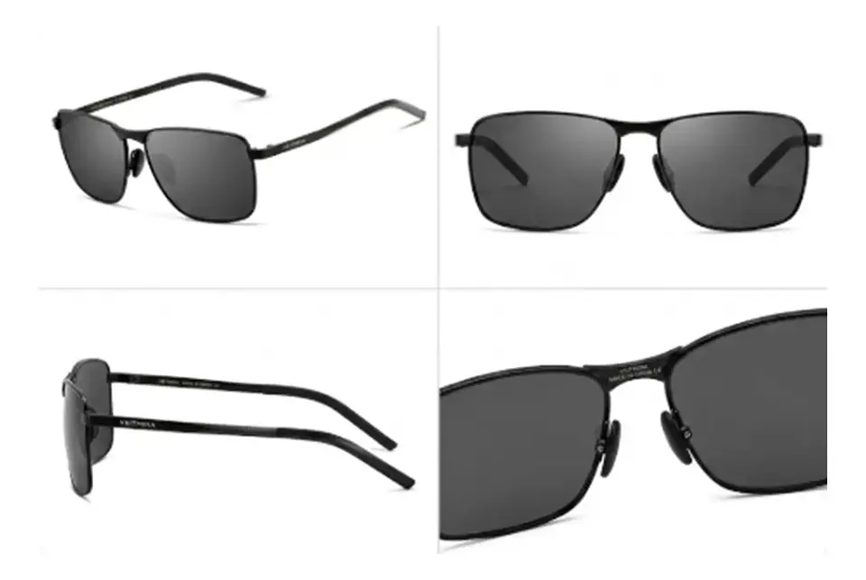 Gafas de Sol Polarizadas Veithdia V2462 Armazón Negro Lente Gris UV400 2