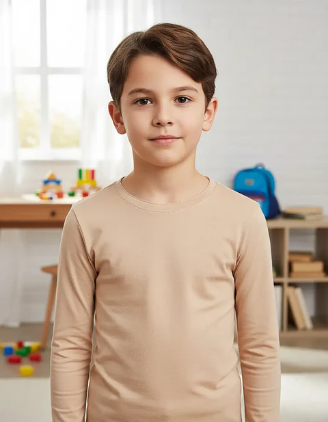 Pack 3 Camisetas Beige Niño 100% Algodón Manga Larga