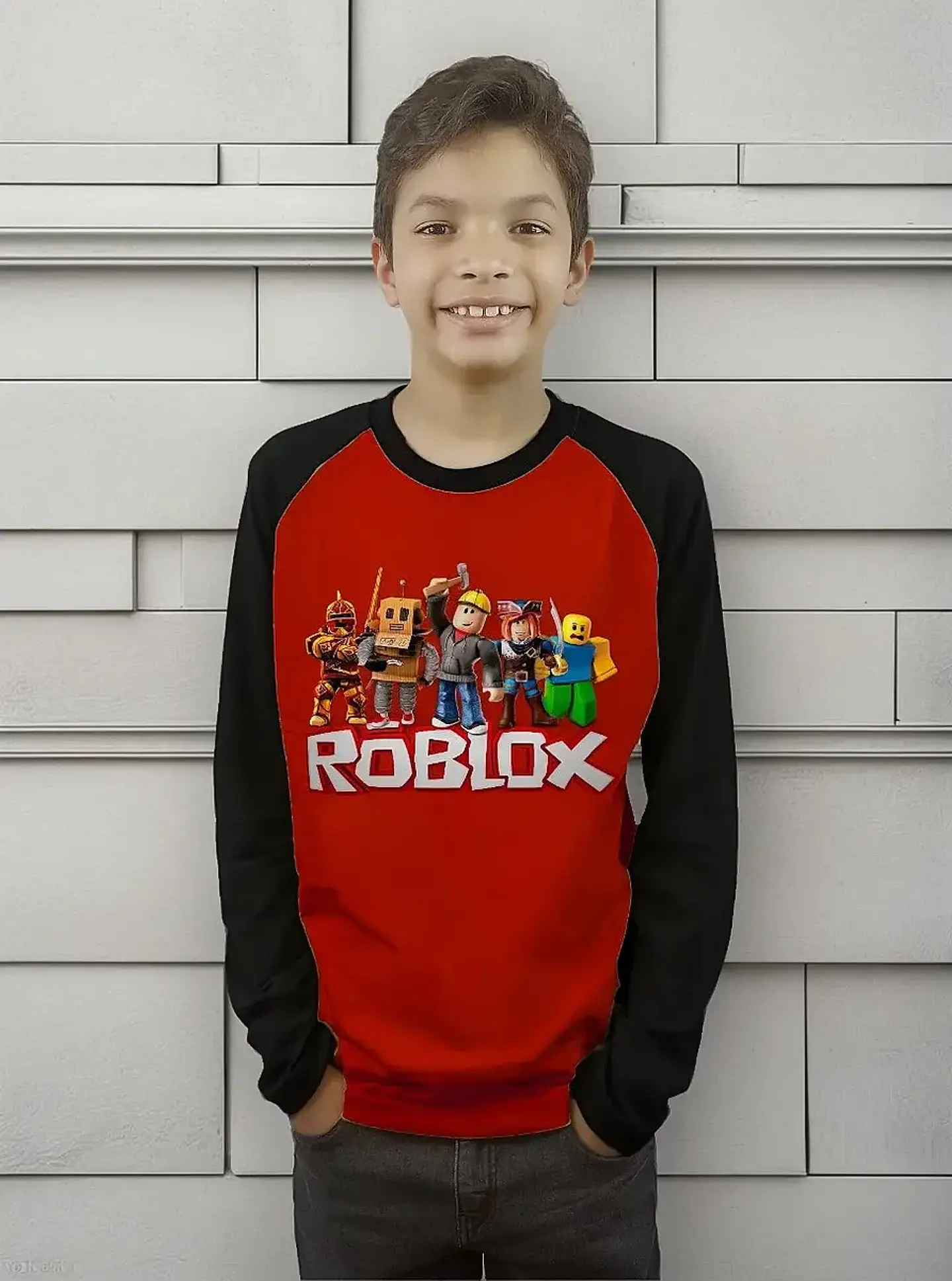 Polera Roblox Niños Manga Larga Raglan Estampada Dtf Cod 001 1