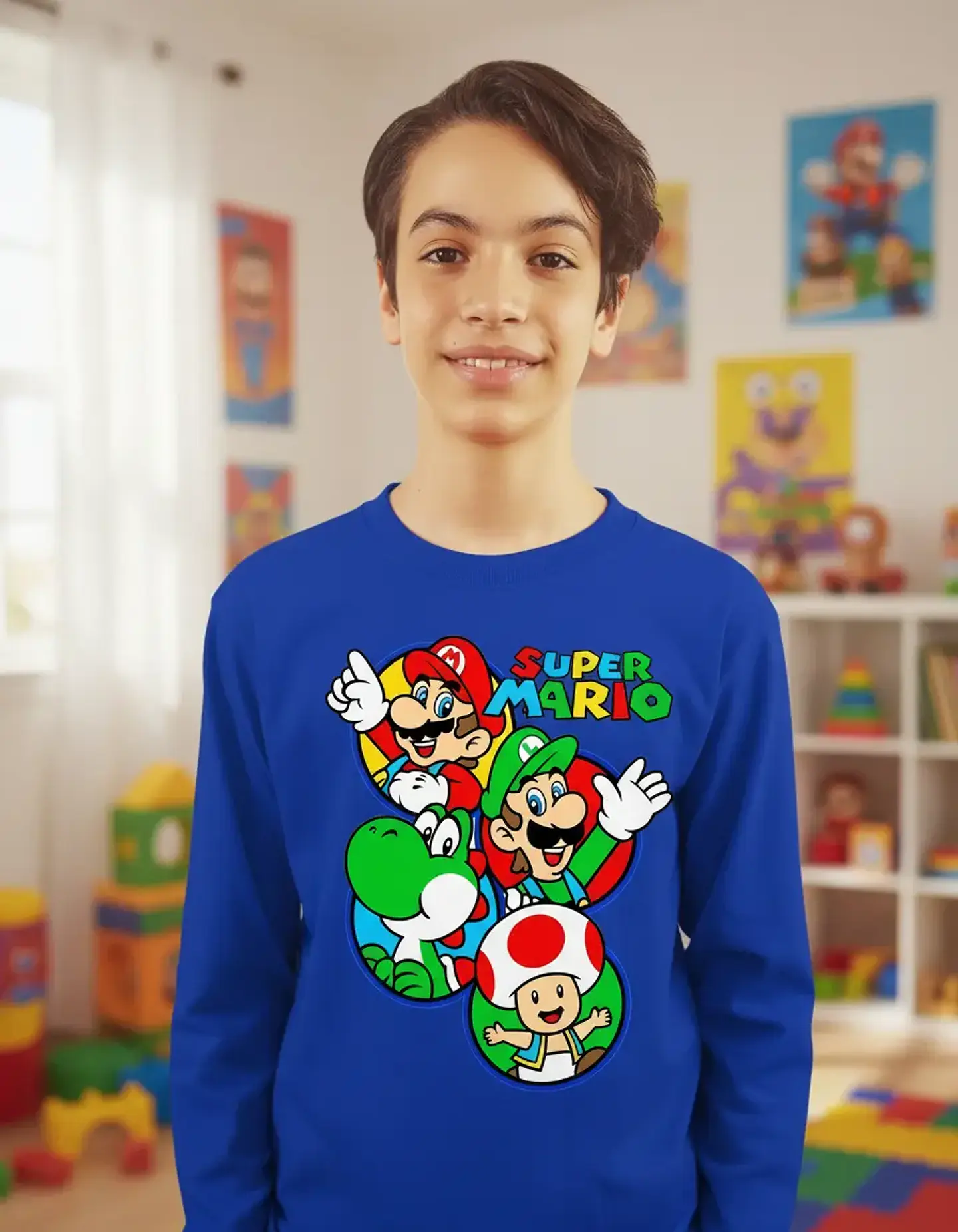 Polera Para Niños Mario Bros Manga Larga Cod 0007 1