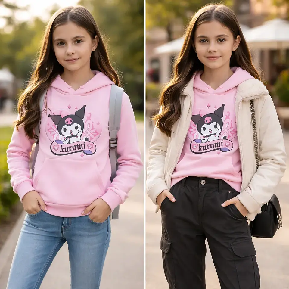 Polerón Kuromi Anime Amor Cool Infantil Con Capucha 4