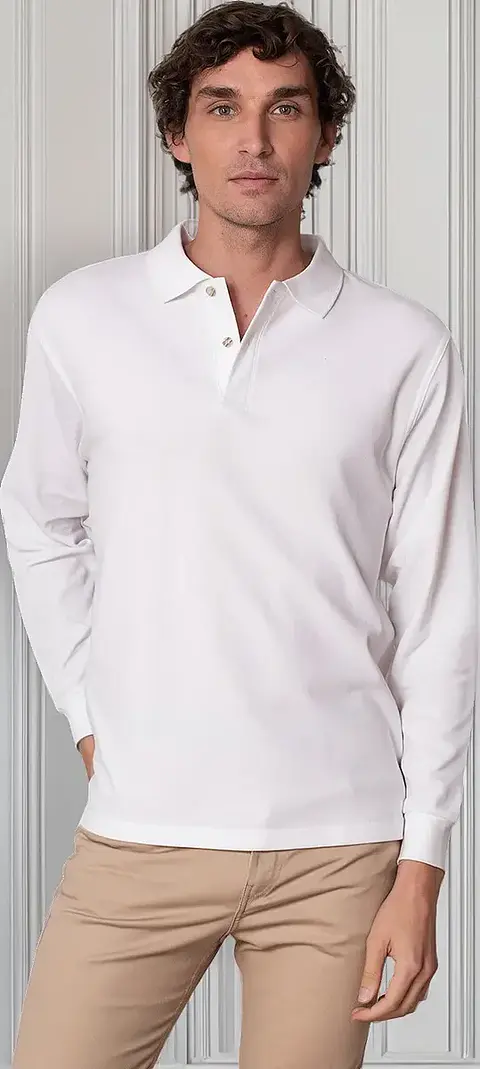 Polera Piqué Manga Larga Premium Textura Suave Hombre Uv+pro