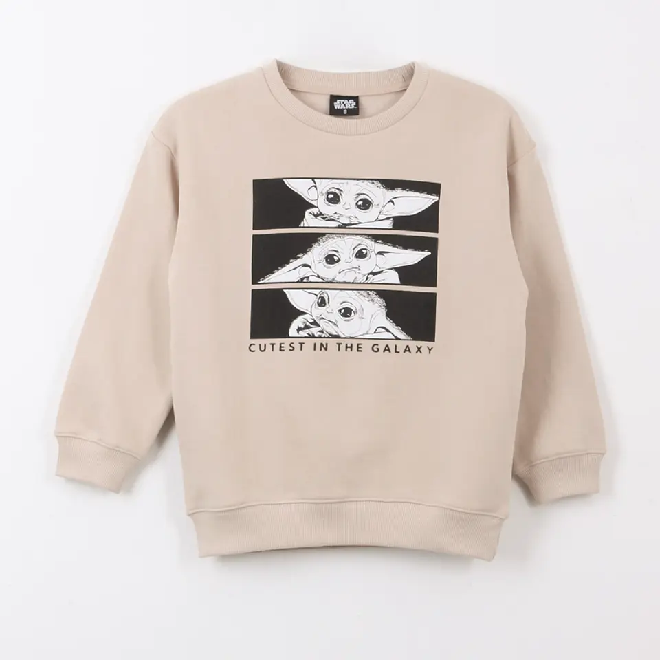 POLERON CERRADO NIÑO GROGU CUADROS BEIGE STAR WARS 1