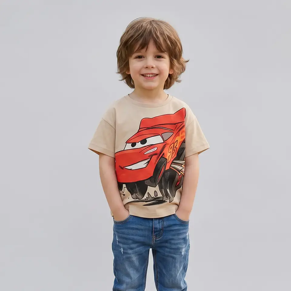 Polera Manga Corta Niño Cars Disney Rayo McQueen Beige 1