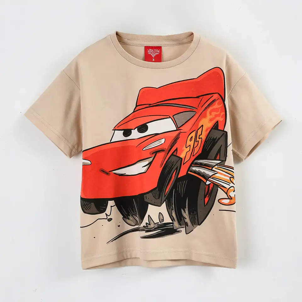 Polera Manga Corta Niño Cars Disney Rayo McQueen Beige 2