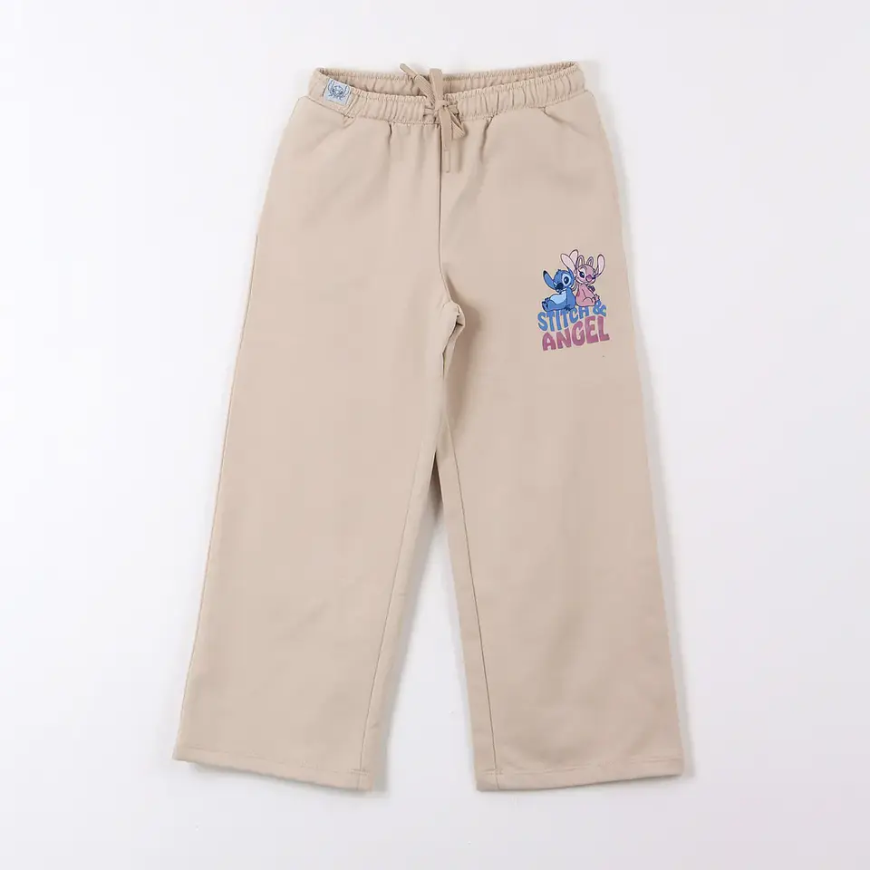 Pantalón de Buzo Niña Stitch & Angel Disney Flare Beige 1
