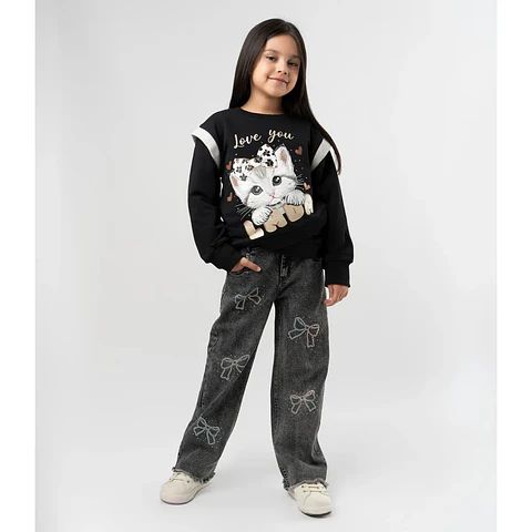 Jeans niña con lazos negro Limonada