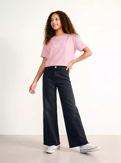 Jeans Wide Leg Tiro Medio Niña