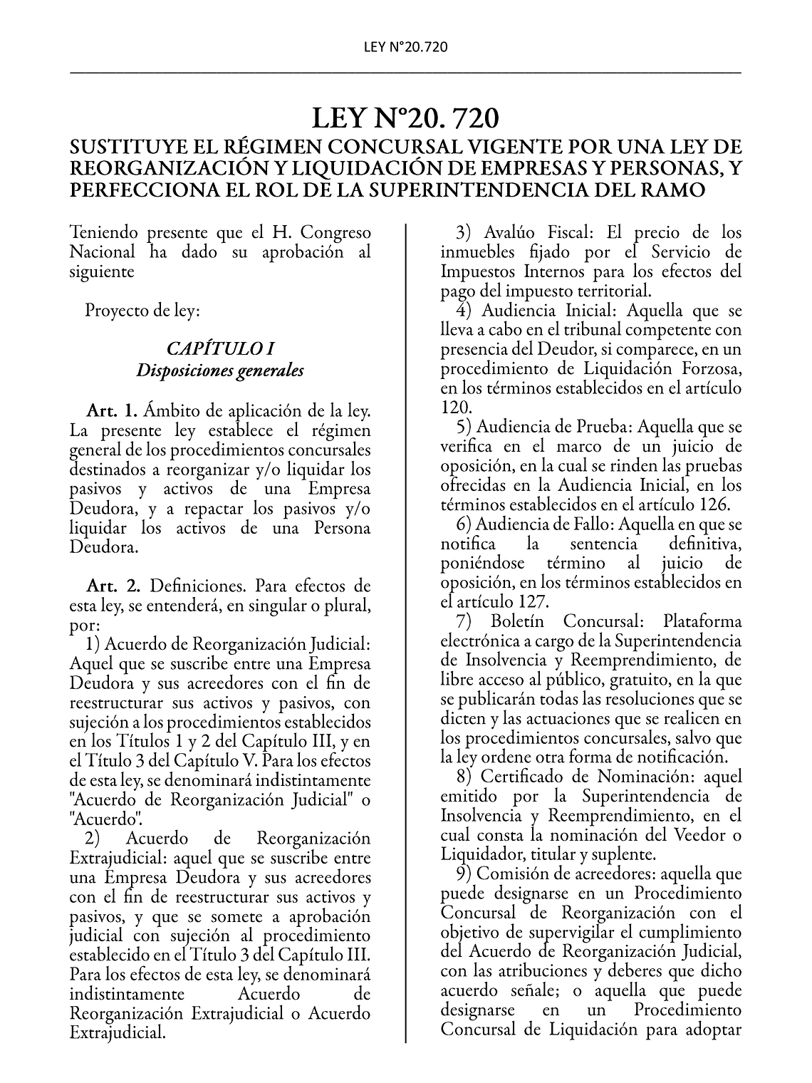 Ley N°20.720 (Tapa Dura A5)  2