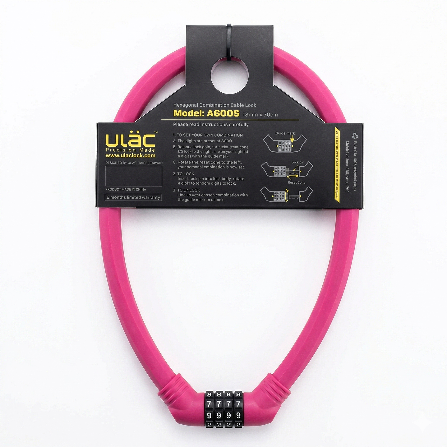 CANDADO C/CLAVE HEXAGON A600S 18x70cm FUCCIA 2