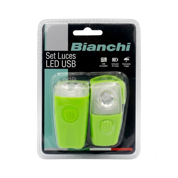 SET LUCES BIANCHI JY-378 RECARGABLE USB GREEN BIANCHI