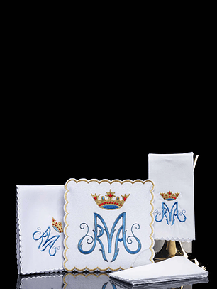 Servicio corporal de altar mariano bordado azul