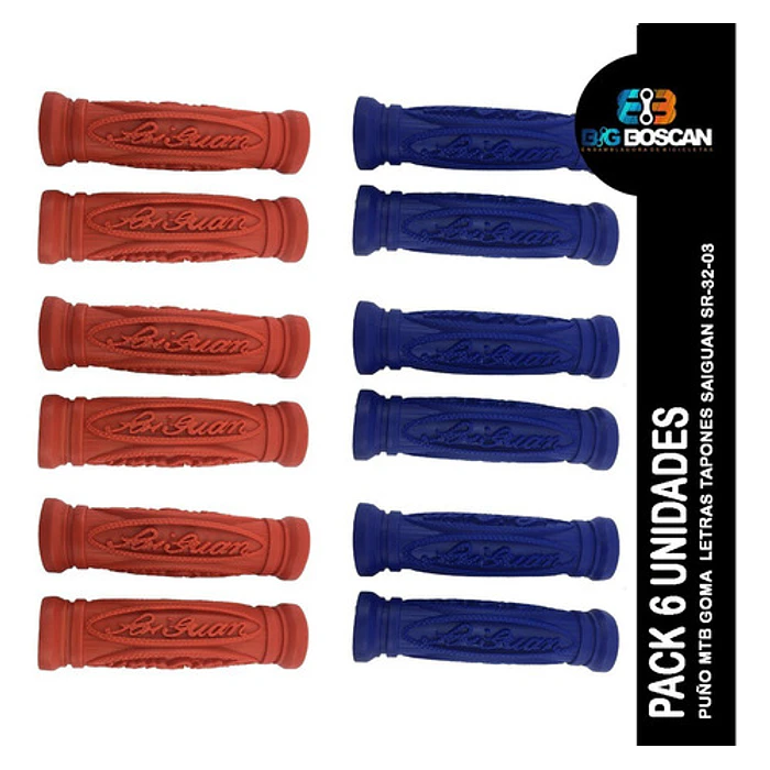 Pack 6 Puños Mtb Goma Rojo/ Azul Letras Tapones Saiguan Sr-3