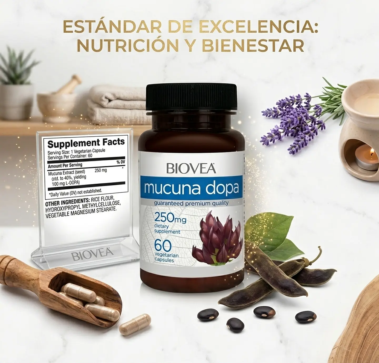 Mucuna Pruriens Biovea 250mg, Alta Pureza 40% Levodopa 2