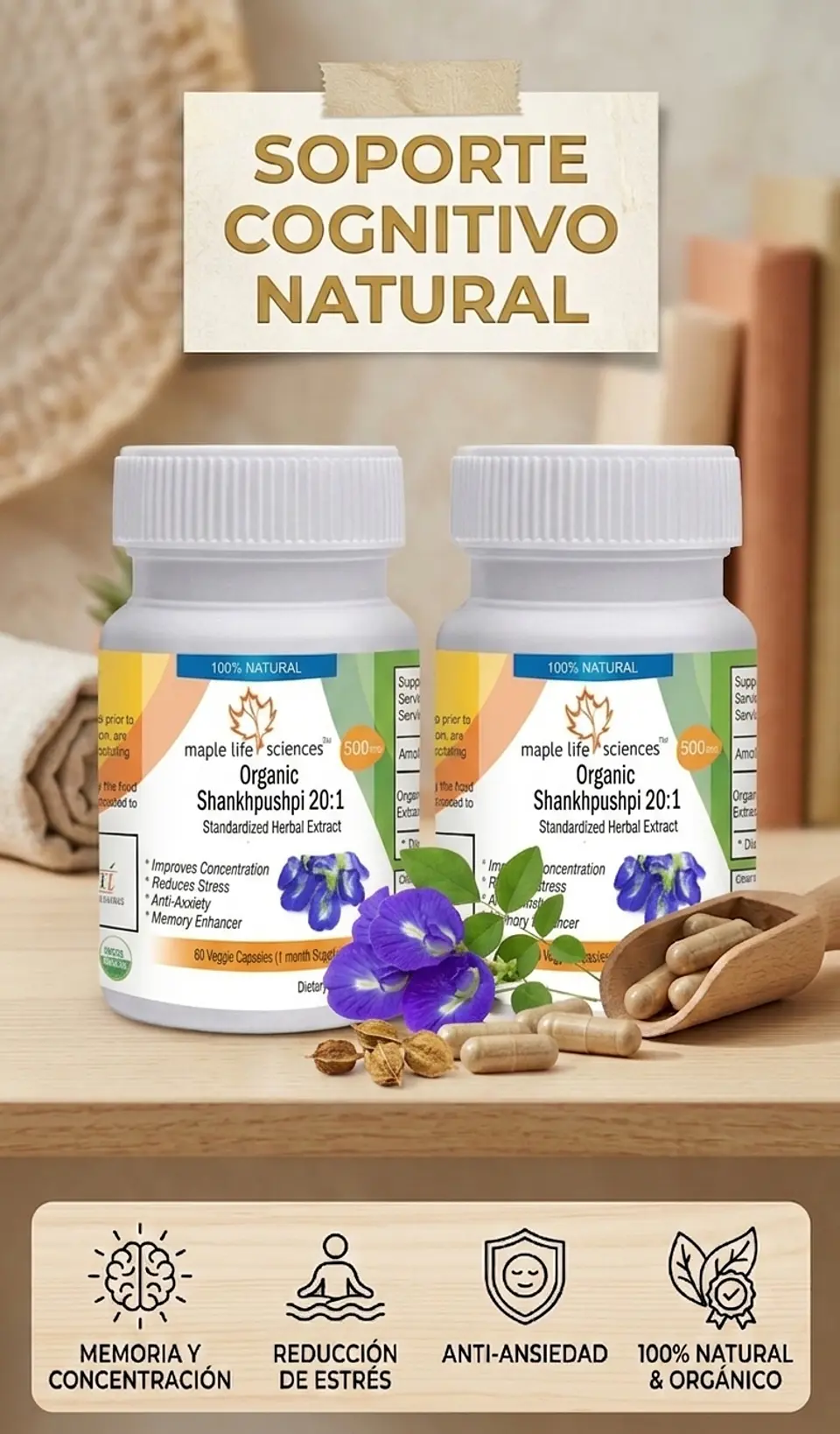 Pack Tonico Cerebral Shankhpushpi Orgánico 120 capsulas  1